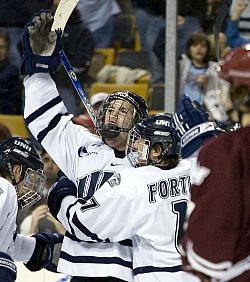 Bobby Butler (l.) and Matt Fornataro celebrate Butler's game winner (photo: Melissa Wade).