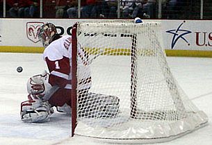 UW's Brian Elliott makes a stop Saturday against North Dakota (photo: Dave Sanders).