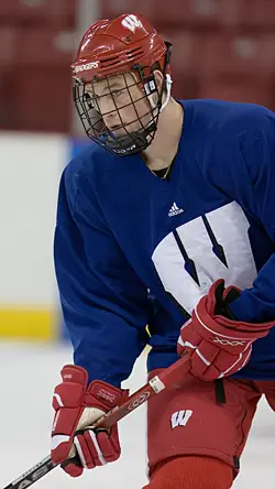 On Oct. 28, Jack Skille takes part in his first practice with a stick since injuring his elbow against North Dakota on Oct. 13 (USCHO file photo: Melissa Wade.)