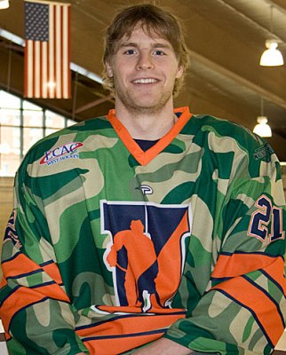 Hobart junior defenseman Ryan Adler dons the camouflage.