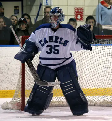 Sophomore goalie Greg Parker has the Camels in every game (Photo by Paul Brandon).