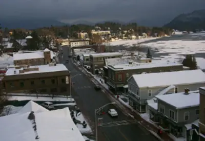 The Village of Lake Placid with Mirror Lake on the right (photo: Russell Jaslow.)