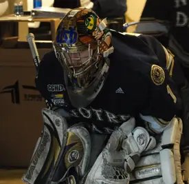 Jordan Pearce in the tunnel before the beginning of overtime. Photo by: Candace Horgan