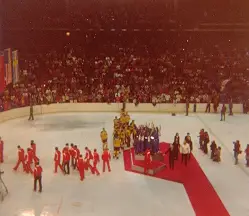 Team USA congregates on the top step of the podium at the 1980 Winter Olympics award ceremonies (photo: Russell Jaslow).

