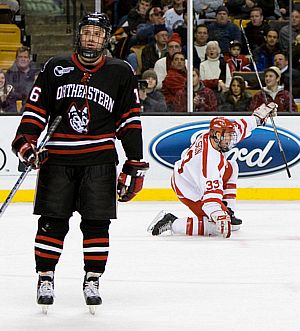 Colin Wilson (rear) celebrates as Kyle Kraemer skates away (photo: Melissa Wade).