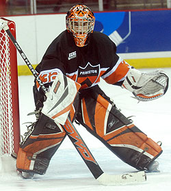 Zane Kalemba is back to steady ECAC Hockey favorite Princeton between the pipes (photo: Tim Brule).