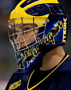 Billy Sauer has stepped up in net for Michigan this season (photo: Melissa Wade).
