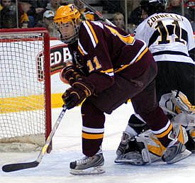 Mike Hoeffel scored both Gopher goals Friday night (photo: Jason Waldowski).