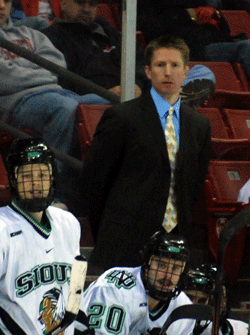 Dave Hakstol and North Dakota didn't look any further than their opponent Saturday in Princeton (photo: Tim Brule).