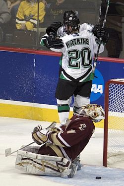 North Dakota's lone goal, from Jake Marto, wasn't nearly enough on Thursday (photo: Jim Rosvold).