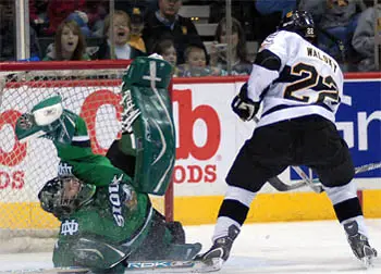 Jean-Philippe Lamoureux sprawls to stop Eric Walsky (photo: Jason Waldowski).