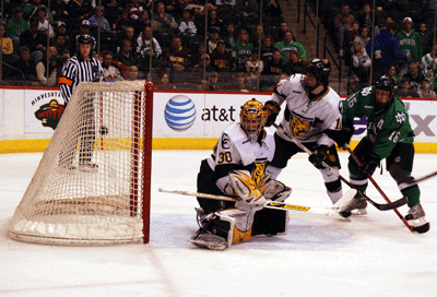 Chris VandeVelde's goal sails past Richard Bachman (photo: Tim Brule).