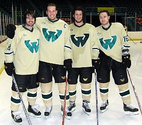 The last Wayne State senior class: (l.-r.) Derek Bachynski, Mike Forgie, Stavros Paskaris, Tylor Michel.