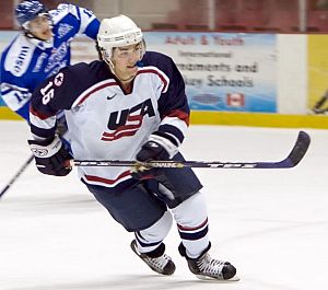 Tom Fritsche (here playing for the U.S. against Finland at an evaluation camp) was among the Buckeyes missing time to injury last season (photo: Melissa Wade).