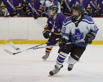 Freshman Mark Colp will be missed on the power play by the Lord Jeffs against Babson (photo: Tim Costello).