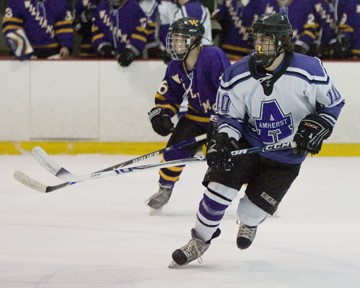 Freshman Mark Colp will be missed on the power play by the Lord Jeffs against Babson (photo: Tim Costello).
