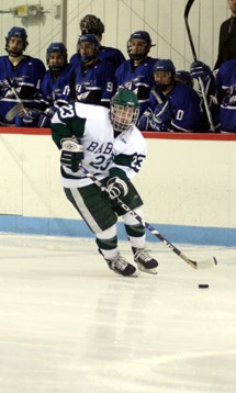 Overtime hero Brad Baldelli of Babson looks to extend the team's winning ways in march against Amherst (photo: Tim Costello).