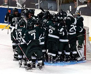 Bemidji State celebrates its victory over top-seeded Notre Dame (photo: Christopher Brian Dudek).