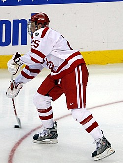 Colby Cohen scored the winning goal in overtime to give Boston University the title (photo: Jim Rosvold).