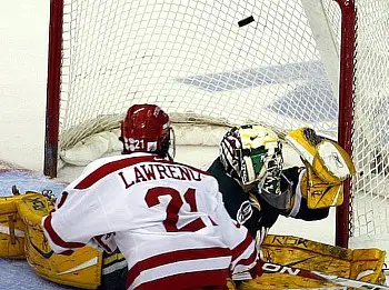 BU's Jason Lawrence scores the second goal of the game (photo: Jim Rosvold).