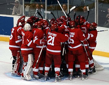 Cornell celebrates after completing its three-goal rally Saturday (photo: Christopher Brian Dudek).