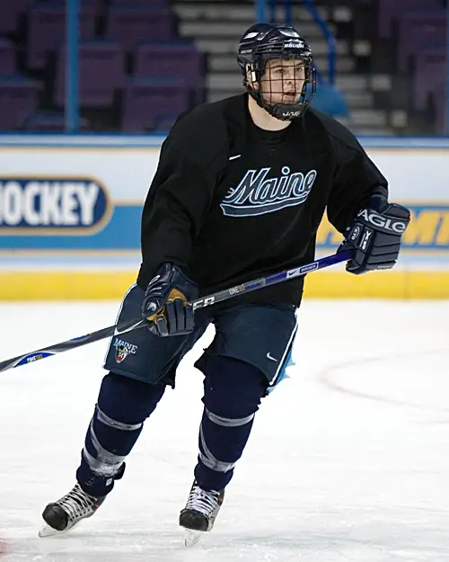 Robert Hayes skates in practice with Maine in St. Louis at the 2007 Frozen Four.