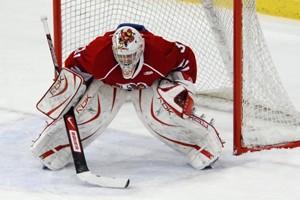 Plattsburgh netminder Bryan Hince is having his best season of his collegiate career (photo: Angelo Lisuzzo).