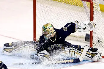 Jordan Pearce waited his turn to start for Notre Dame, but now the net is all his (photo: Melissa Wade).