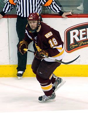 MacGregor Sharp scored five goals at the WCHA Final Five last weekend (photo: Tim Brule).