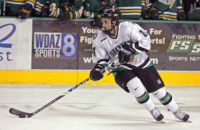 Brad Miller has made an unanticipated and highly successful move to defense for North Dakota this season (photo: Kory Wallen / UND athletics).