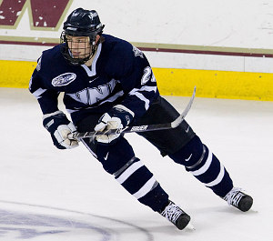 UNH's James van Riemsdky was one of 13 U.S. college players named to this year's World Junior Championship lineup for Team USA (photo: Melissa Wade)