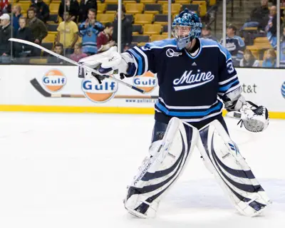 Dave Wilson took over as Maine's starting goaltender at the start of the playoffs (photo: Melissa Wade).