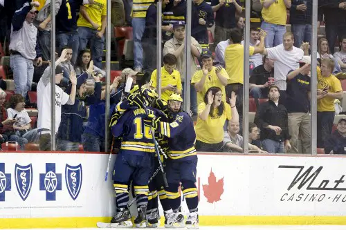Michigan fans join in the celebration of a Wolverines goal (photo: Rachel Lewis).