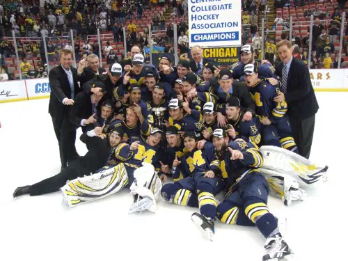 Michigan has a spot in the NCAA tournament with the CCHA playoff championship (photo: Matt Mackinder).
