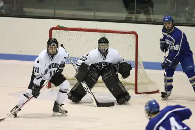 Unbeaten goaltender Chris Rossi looks to lead the top seeded Bowdoin Polar Bears past cross-state rival Colby in the third meeting of the year between the two teams (photo: Tim Costello). 