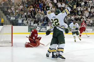 Taylor Farris (22) scores his first collegiate goal to make it 5-1. Photo by Angelo Lisuzzo.