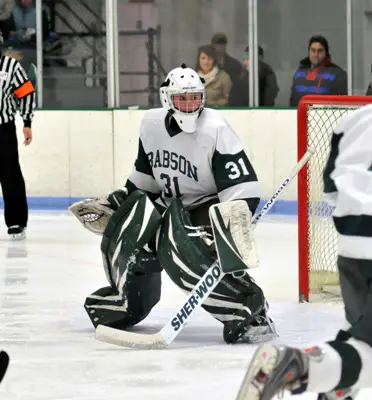 Babson goalie Zeke Testa has his eye on a repeat ECAC East title for the Beavers (photo: Tim Costello).