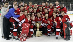 Nebraska-Omaha celebrates the title at the Mutual of Omaha Stampede (photo: Michelle Bishop).