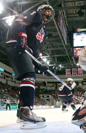 North Dakota recruit Derek Forbort is expected to be the top college-connected player selected in the NHL Entry Draft, but where in the order will he hear his name? (photo: Melissa Wade)