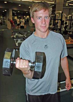 North Dakota defenseman Chay Genoway was granted a medical redshirt by the NCAA, so he's working out with the Fighting Sioux (photo: Patrick C. Miller).