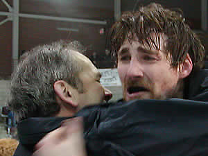 Middlebury coach Bill Beaney and forward John Dawson after the 2004 NCAA championship game. (Tim Brule)