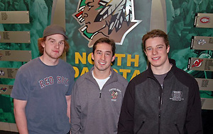 North Dakota's Brad Malone, Evan Trupp and Matt Frattin. (Patrick C. Miller)