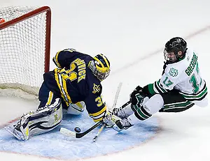 The University of Michigan Wolverines defeated the University of North Dakota 2-0 (EN) in the second semi-final of the 2011 Frozen Four at Xcel Energy Center in St. Paul, Minnesota. (Melissa Wade)