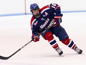 Riley Wetmore (U Mass Lowell - 16), assisted on the first goal of the game scored by David Vallorani. (Shelley M. Szwast)
