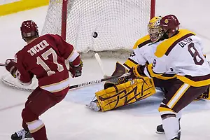 16 Mar 12:  The Denver Pioneers play against the Minnesota Duluth Bulldogs in the first WCHA Final Five semifinal game at Xcel Energy Center in St. Paul, MN. (Jim Rosvold)