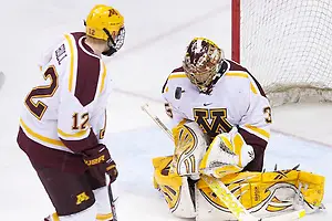 16 Mar 12:  The Minnesota Golden Gophers play against the North Dakota Fighting Sioux in the second WCHA Final Five semifinal game at Xcel Energy Center in St. Paul, MN. (Jim Rosvold)