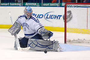 Jason Torf of Air Force made 34 saves in a shutout win over RIT in the AHA championship game (2012 Omar Phillips)