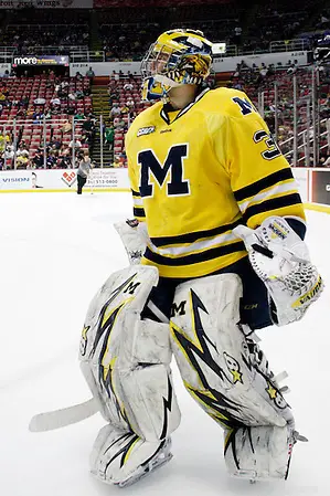 17 Mar 12: Shawn Hunwick (UM - 31) Western Michigan University wins the Mason Cup in the CCHA Championship against Michigan at Joe Louis Arena in Detroit, MI. 17 Mar 12: Shawn Hunwick (UM - 31) Western Michigan University wins the Mason Cup in the CCHA Championship against Michigan at Joe Louis Arena in Detroit, MI. (©Rachel Lewis)