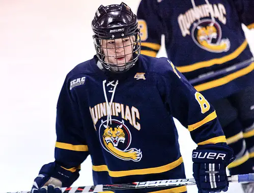 Kelly Babstock (Quinnipiac - 8) looks to the bench prior to a face off. Quinnipiac defeated Princeton 1-0 at Hobey Baker Rink in Princeton, N.J. (Shelley M. Szwast)