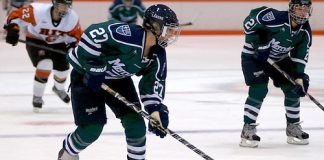 Christine Bestland of Mercyhurst finished with a goal and two assists in a 6-2 win over RIT (Omar Phillips)